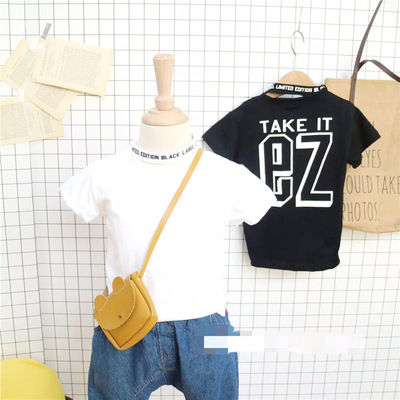 男童短袖T恤 夏装2020新款印花个性双领短T 男孩时髦洋气T恤