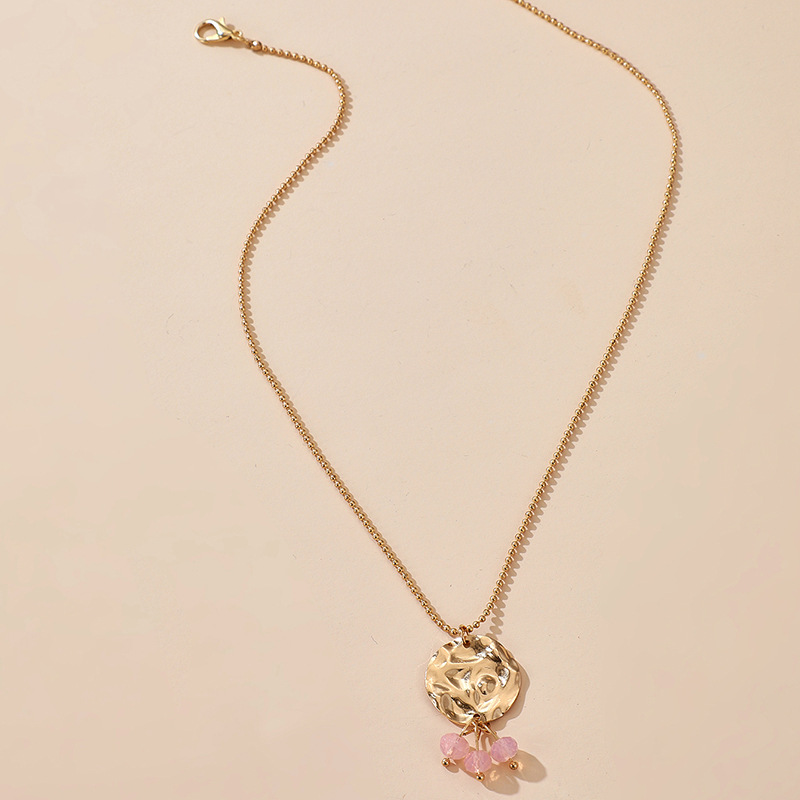 Fashion Disc Pink Crystal Necklace Creative One Hundred Round Bead Chain Short Clavicle Chain display picture 3
