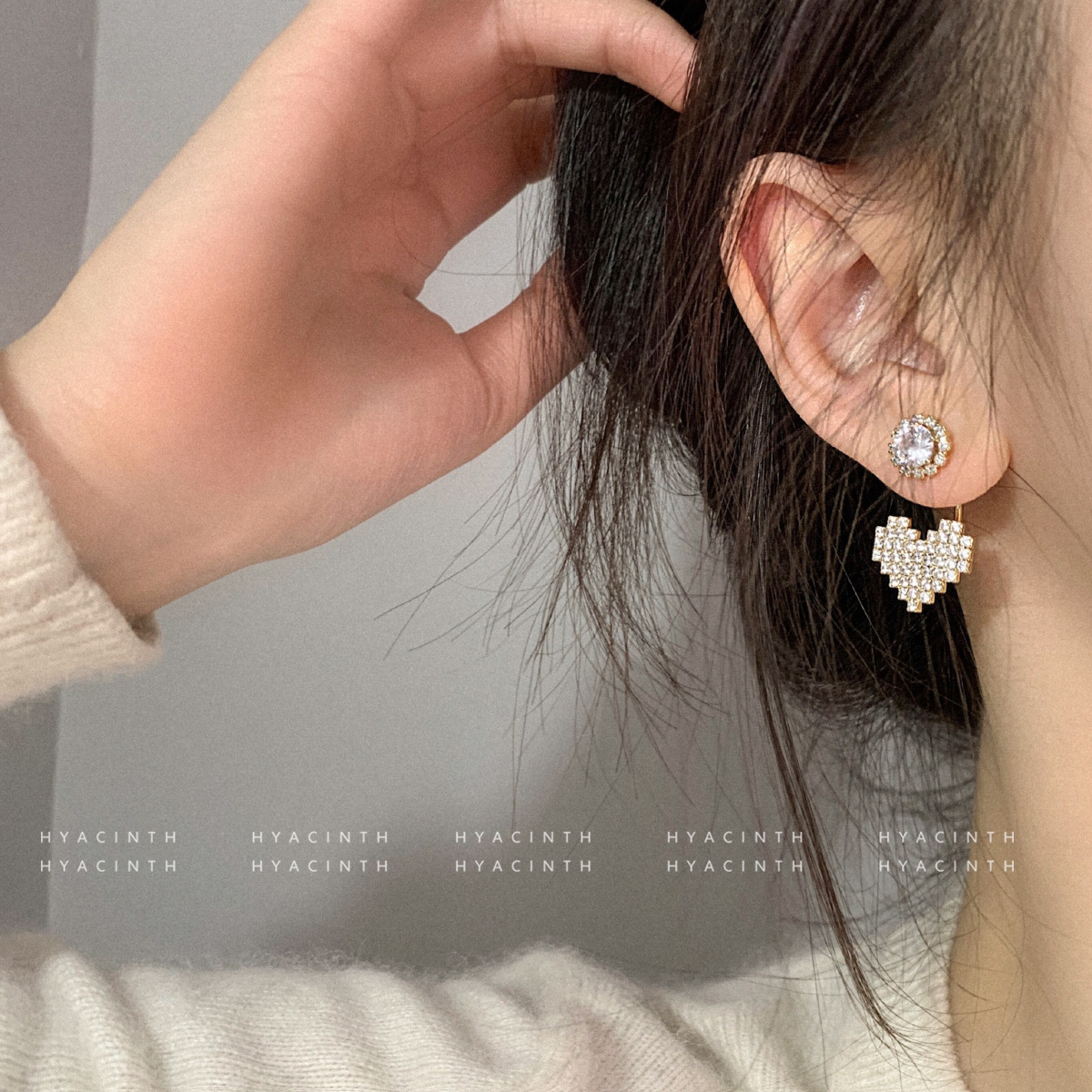 韩国新款时尚爱心满钻耳环简约百搭少女甜美珍珠耳钉百搭耳坠饰品