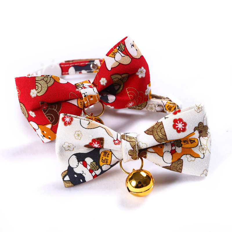 Gatos de ganancia ajustables perros de lazo de mascota collar de campana arco gatos perros collar general estilo japonés y coreano