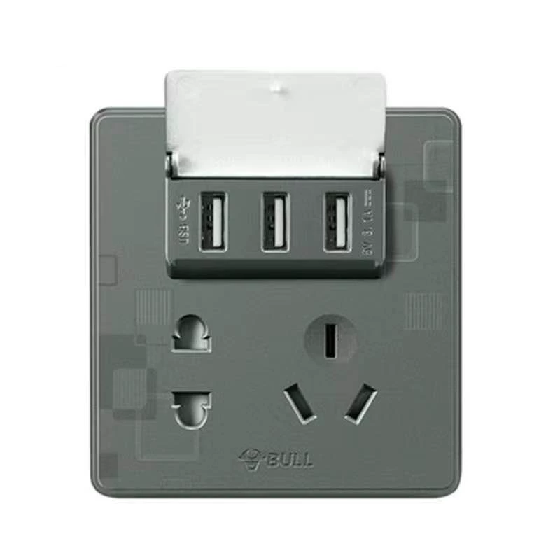 Розетка Bull USB настенная вставная тип 86 с 5-струйным портом для зарядки панель настенного выключателя тёмная фактура