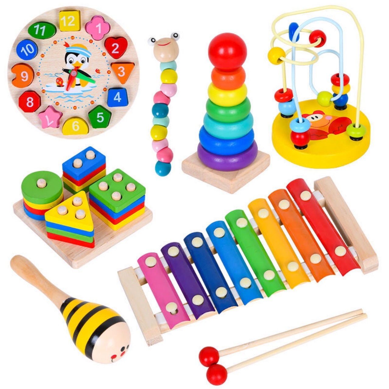 儿童婴幼儿1-2岁早教益智绕珠套柱几何形状配对积木八音木琴玩具