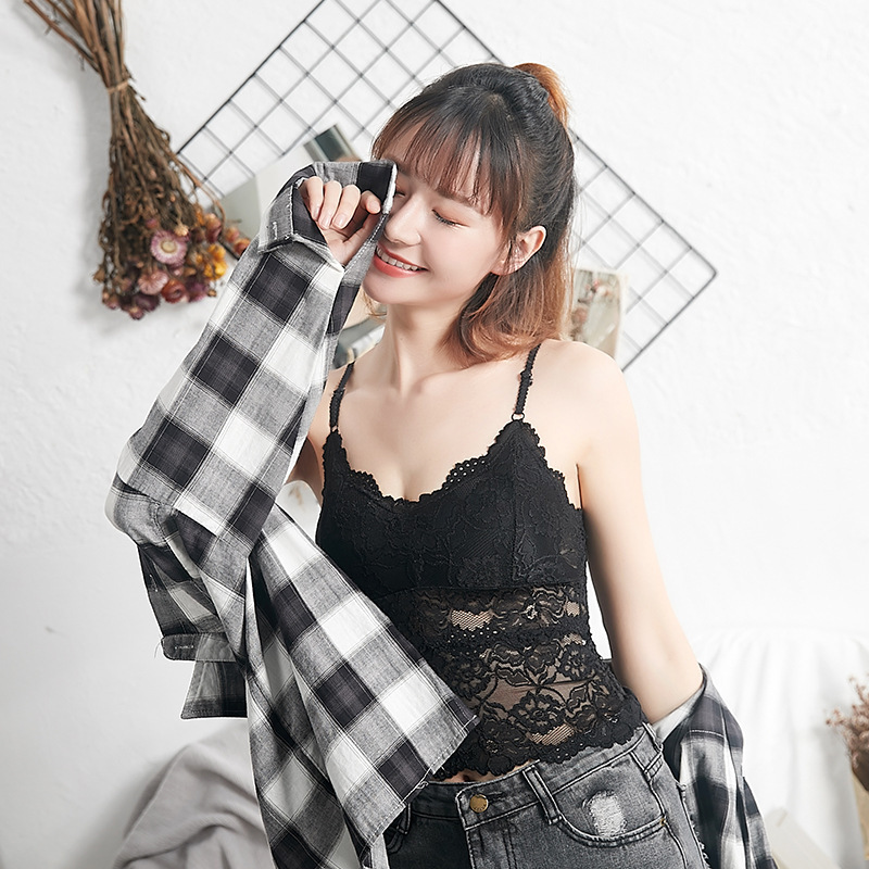 Belleza back sexy LACE camisola de las mujeres delgadas interior y exterior desgaste pecho más tamaño bottoming chaleco