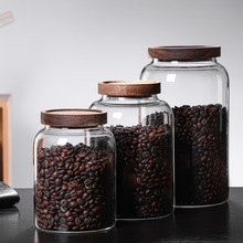 批发家用大容量玻璃瓶子带盖透明密封罐茶叶罐密封储物罐相思木盖