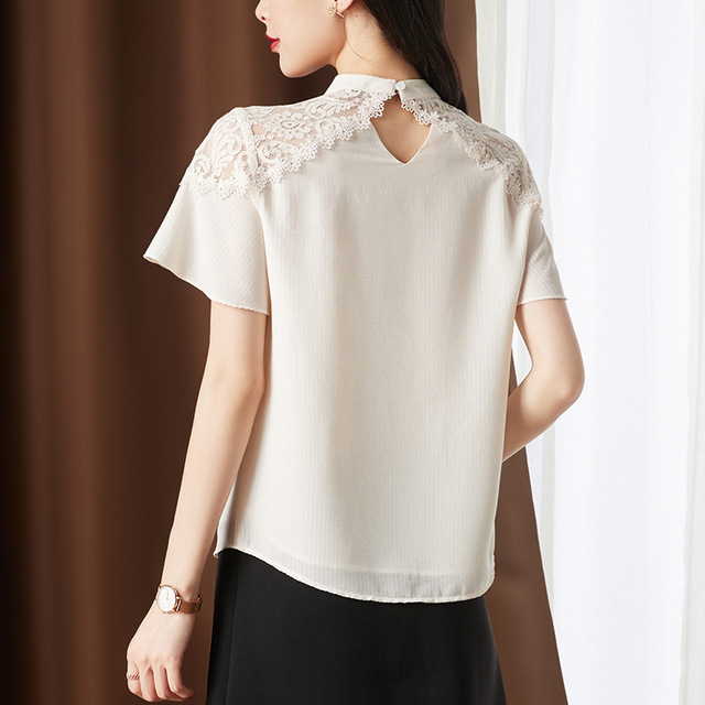 Trumpet sleeve Korean splicing lace top women’s short sleeve fashion blouse trend