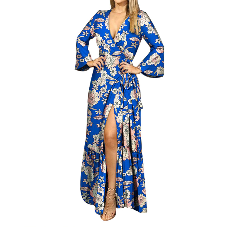 Women's Irregular Skirt Vintage Style V Neck Printing Long Sleeve Printing Maxi Long Dress Daily display picture 2