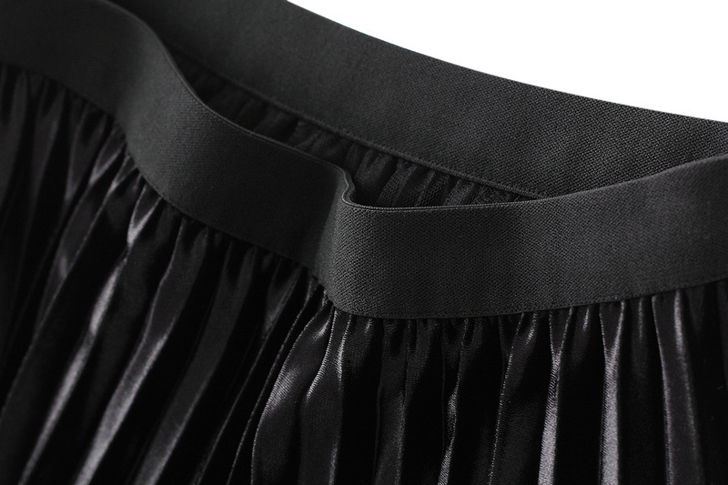 Mid-Length High Waist Pleated Yarn Skirt in Skirts