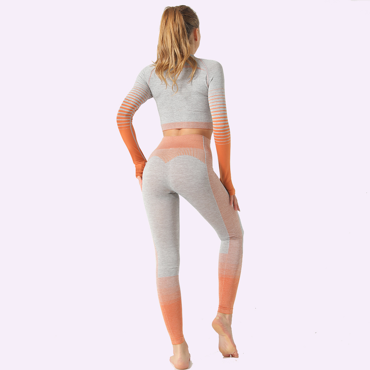 seamless striped knitted hip-lifting elastic fitness suit  NSNS10716