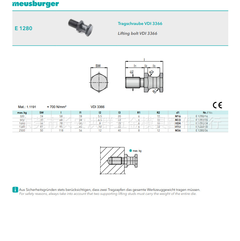 meusburger模斯堡E1280 和 E 1280 模丝堡吊环 旋转吊环 普通吊环