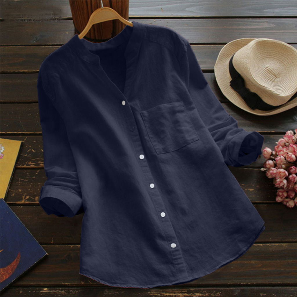 Pocket Design Wholesale Women's Simple Style Solid Color Long Sleeve Pocket Blouses
