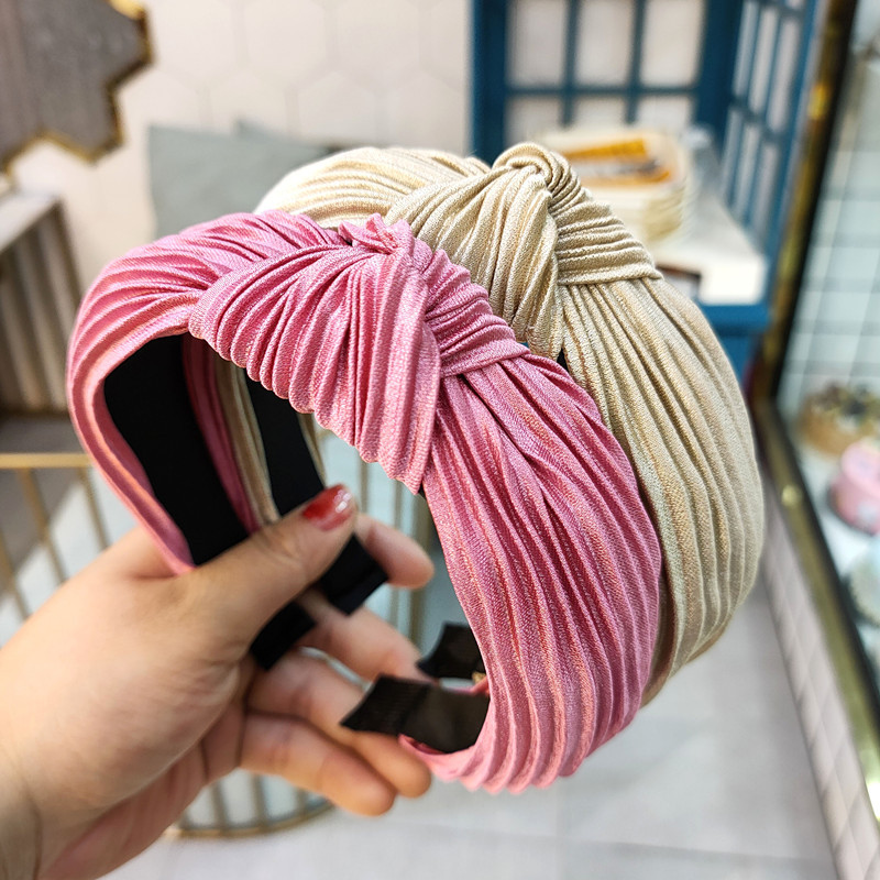 Korean New Candy-colored Pleated Knotted Headband Solid Color Fabric Headband Wave Hair Accessories Ladies Wholesale Nihaojewelry display picture 5