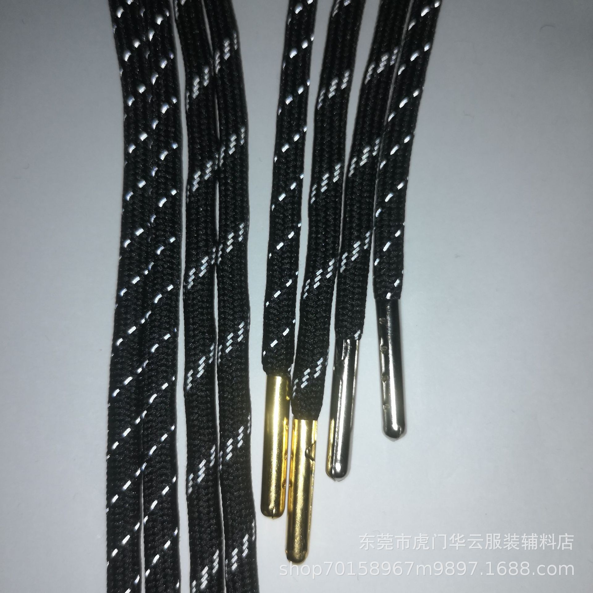 反光裤腰帽绳 鞋带 螺纹加点圆包芯涤纶抽绳5mm塑胶金属包头 现货