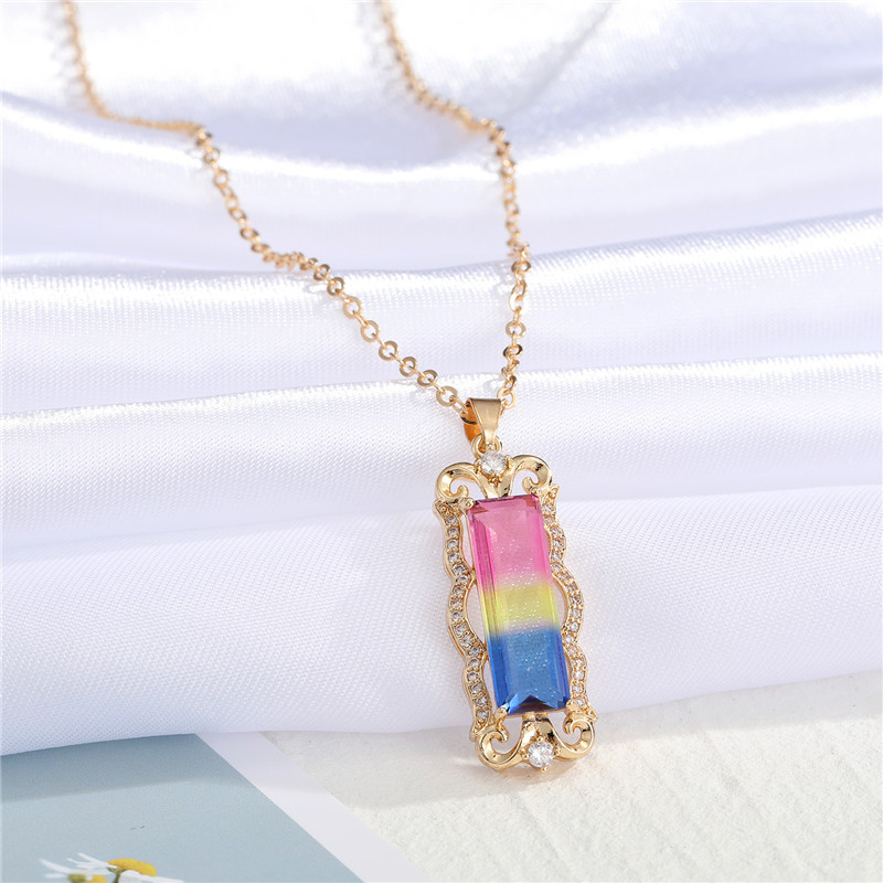 new rainbow color diamond imitation gem pendant necklace