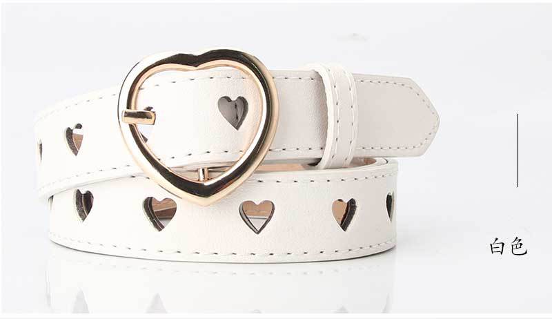63g Weight Alloy Material Heart, Solid Color Pattern Women'S Gender Basic Style Khaki, Coffee, White, Pink, Red, Green, Camel, Black Color Simple Wild Love Hollow Belt Ladies Pin Buckle Jeans Belt Wholesale 9