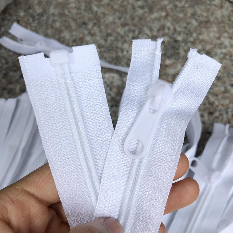 Net length of No.5 58cm white Static electricity Plastic Slider Injection molding zipper 5 Opening Static electricity zipper