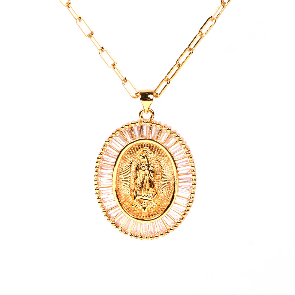Hot-selling Micro-inlaid Zircon Thick Cable Chain Punk Hip-hop Virgin Mary Necklace display picture 4
