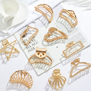 37g Weight Headwear Classification Birthday Occasion Alloy Material Women'S Gender Fashion Style Geometric Shell Flower Big Catch Metal Hair Clip 无