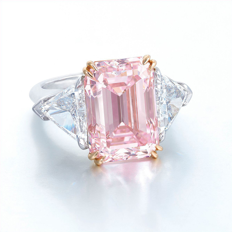 wish New Pink Diamond Double Color Square Princess Ring European and American Triangle Engagement Ring