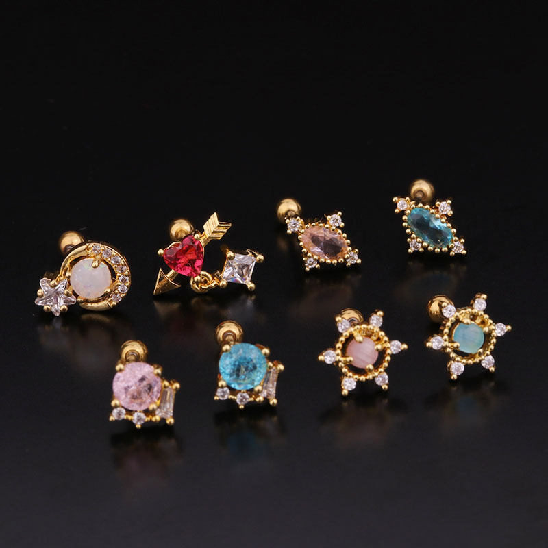 Korean  new color round zircon ear bone nails stainless steel screw earrings