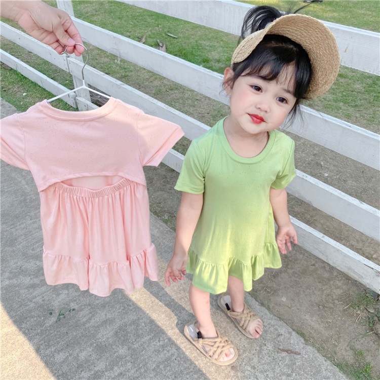 宝宝公主裙2020夏季韩版女童露背荷叶边连衣裙洋气亮粉短裙运动裙|ms