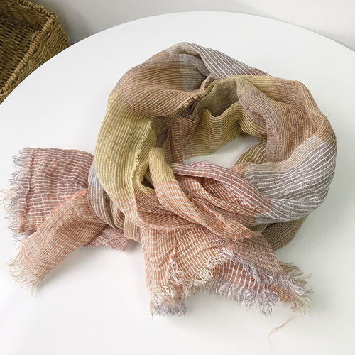Japanese colorful plaid striped cotton and linen scarf spring and summer thin breathable sun protection silk scarf neck shawl new wholesale