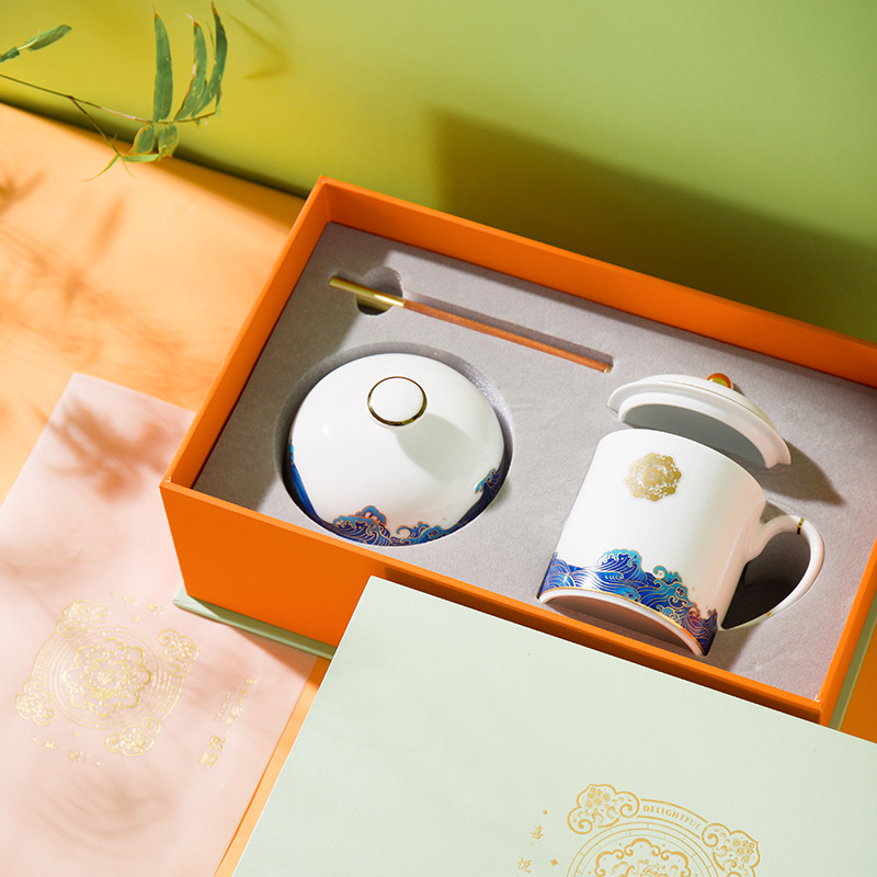 喜悦安康办公用品礼盒 景德镇陶瓷茶杯烟灰缸签字版创意陶瓷杯