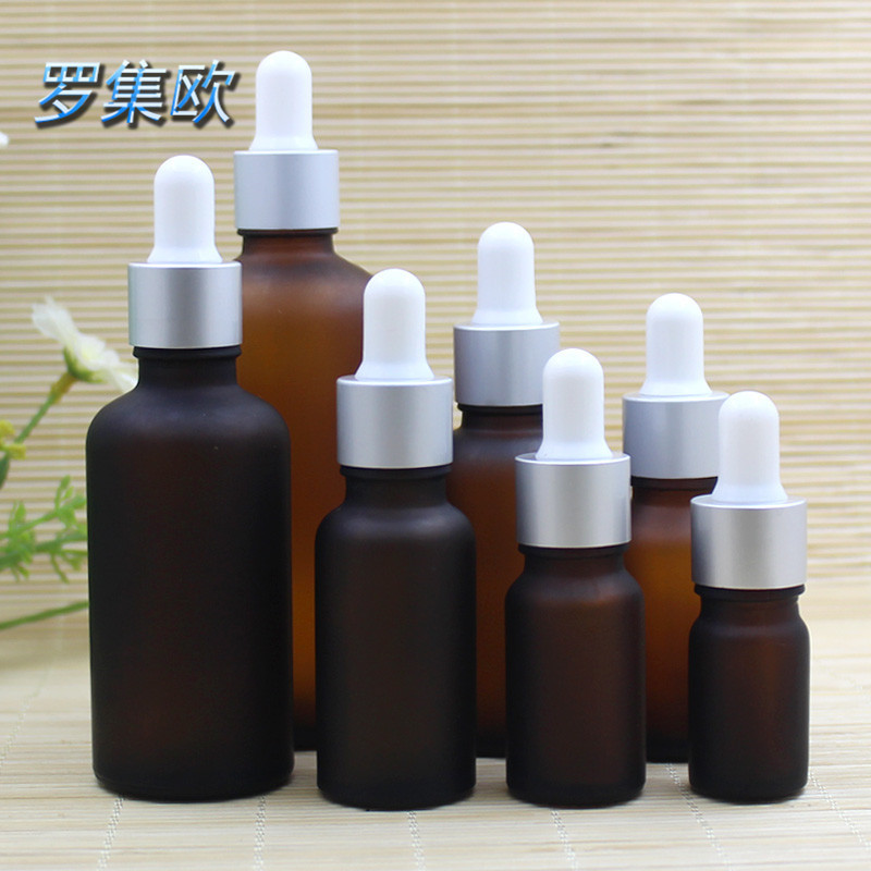 5ml-100ml茶色磨砂玻璃精油瓶精华原液分装空瓶哑银圈胶头滴管瓶