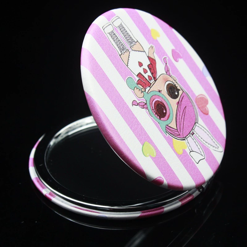 Поставка мультяшных узоров складные зеркала для рекламы Рекламные подарки косметические зеркала круглые PUКожа складные зеркала для макияжа на заказ