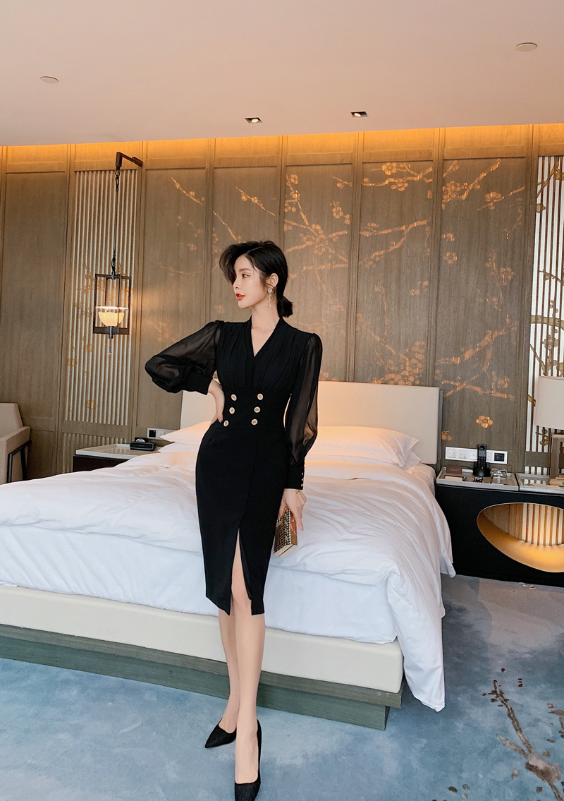 Đầm voan phối hai mảnh bất đối xứng kiểu mới — Màu đen chi tiết 4