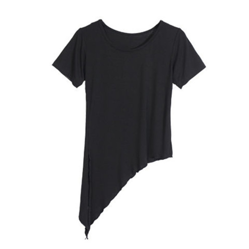 Modern Dance Workout Women Spring Summer Yoga Clothes Modal Training Top with Slits Asymmetrical Dance Top B03