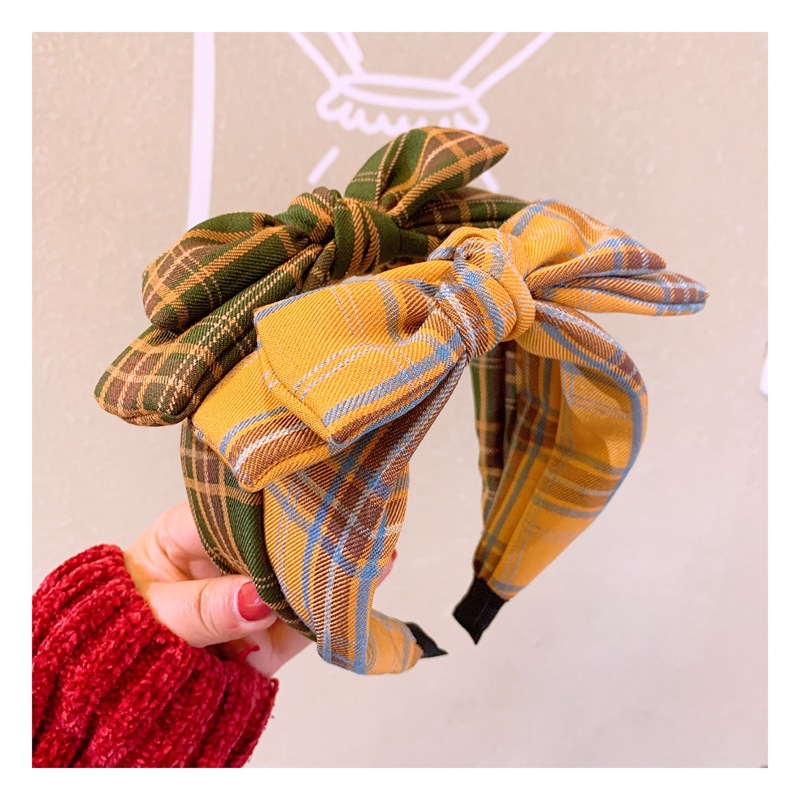 Card Accessories Vintage British Plaid Double Bow Wild Headband Wholesales Fashion display picture 11