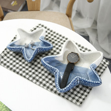 北欧陶瓷海洋海星收纳盘宠物碗玄关钥匙收纳首饰盘手工陶瓷