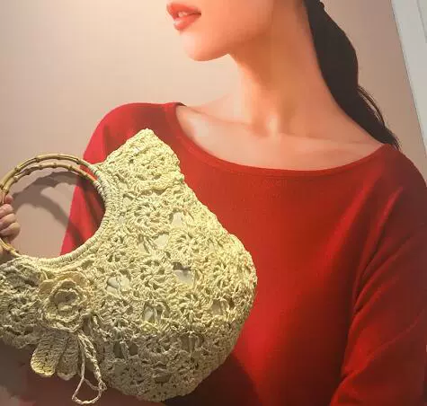 Бамбуковый соломяный кружева, игла, вязаный пляжный пакет для отдыха