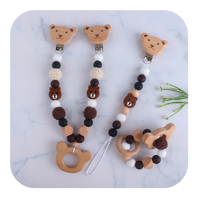 Bebé de dibujos animados Beech Fox estrella de cinco puntas cuentas de silicona chupete cadena pulsera juguete mordedor cochecito joyería colgante