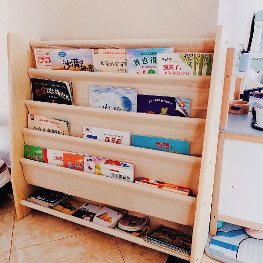 5层儿童读书角书架儿童实木绘本书架落地书架帆布书架一件代发|ms