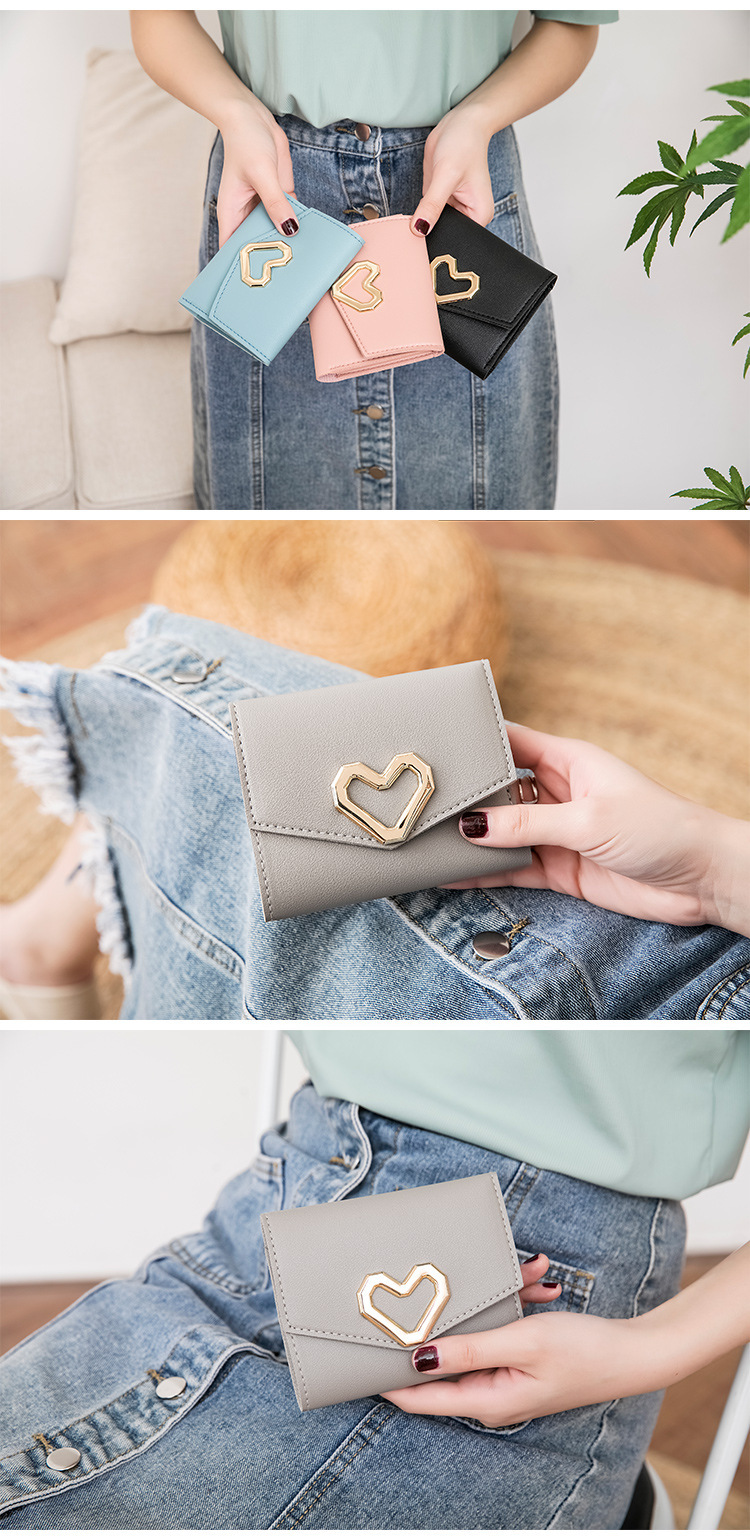46g Weight Magnetic Buckle Closure Type Small Wallet Bags Type Daily Occasion Pu Leather Material Women's Heart Shape Pu Leather Magnetic Buckle Wallets