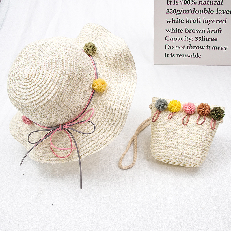 New Straw Hat Shoulder Bag Set Nihaojewelry Wholesale Small Fresh Children Cute Hat Bag Summer Girl Travel Match display picture 7