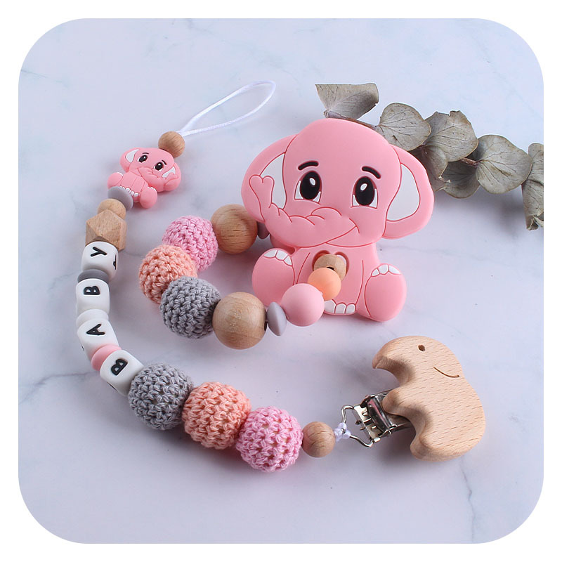 Bebé DIY creativo de haya animal de dibujos animados juguete mordedor pulsera nueva silicona elefante dientes molienda juguete