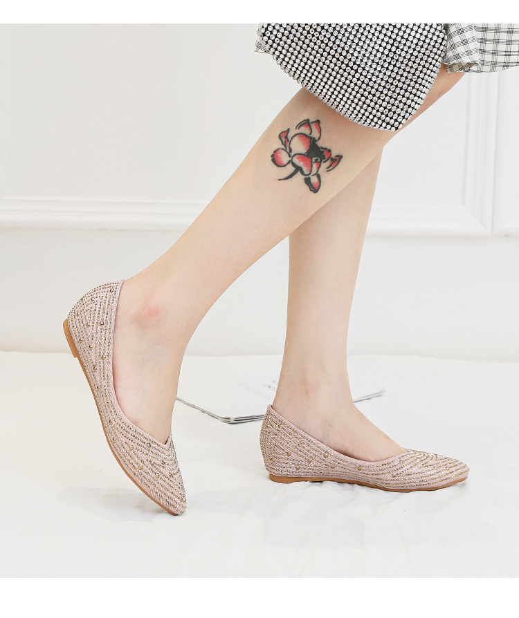 2024 vår/sommar med spetsig grund mun, kvinnors inre förhöjda skor med diamantslutande klackar, bekväma bönaskor, platta skor_voghion.com