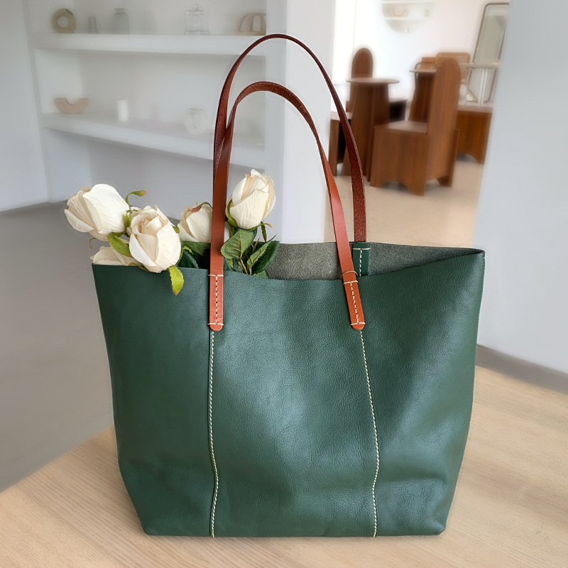 2022 New Tote Bag Women's Genuine Leather Large Bag Vegetable Tanned First Layer Cowhide Original Women's Bag Large-capacity Portable Shoulder Bag