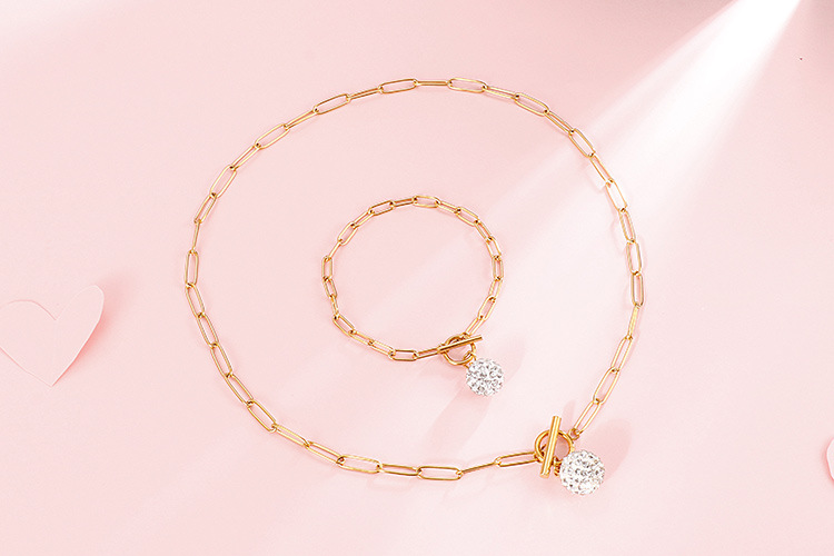 new style diamond ball stainless steel square chain OT buckle necklace bracelet set wholesale Nihaoj