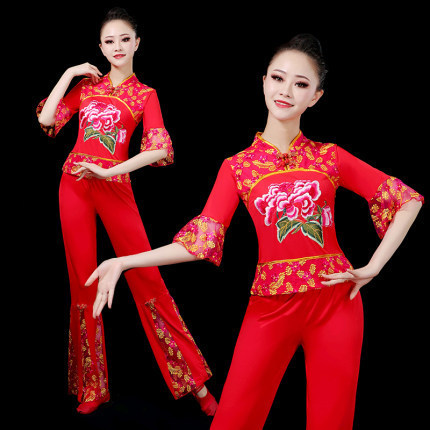 Square dance clothing new suit women's ethnic style milk silk middle-aged and elderly yangko costume performance costume summer