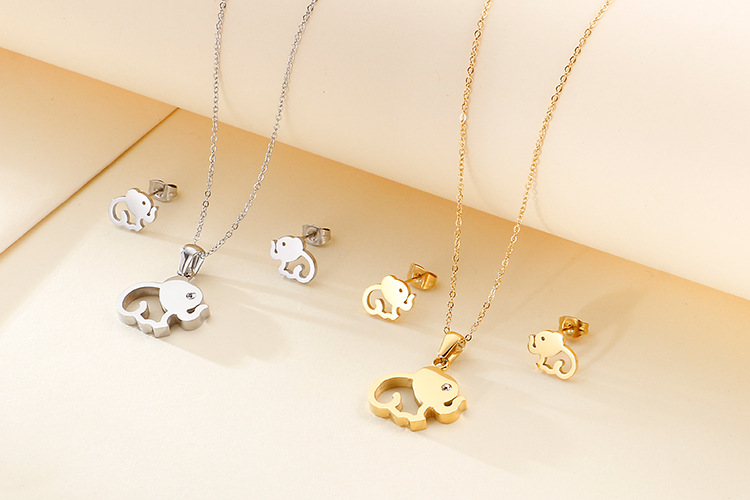 Simple Stainless Steel Hollow Elephant Necklace Earrings Set Wholesale display picture 16