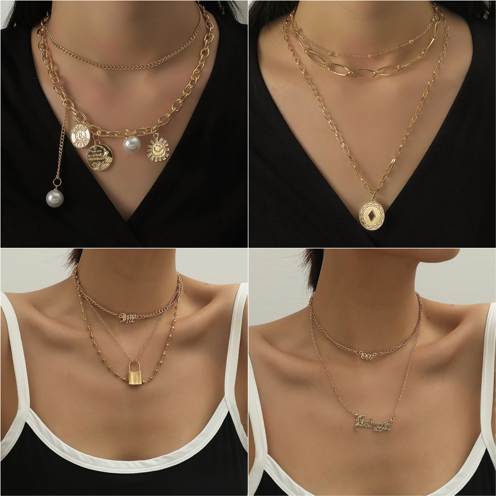 Hot-selling Multi-layer Hip-hop Style Alloy Pendant Creative Retro Necklace display picture 2