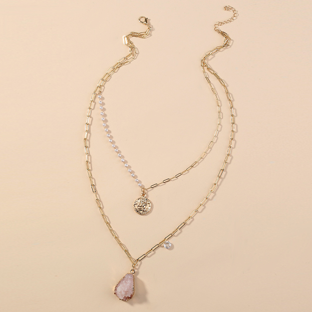 Pink Water Drops Imitation Natural Stone  Retro Human Shape  Necklace display picture 9