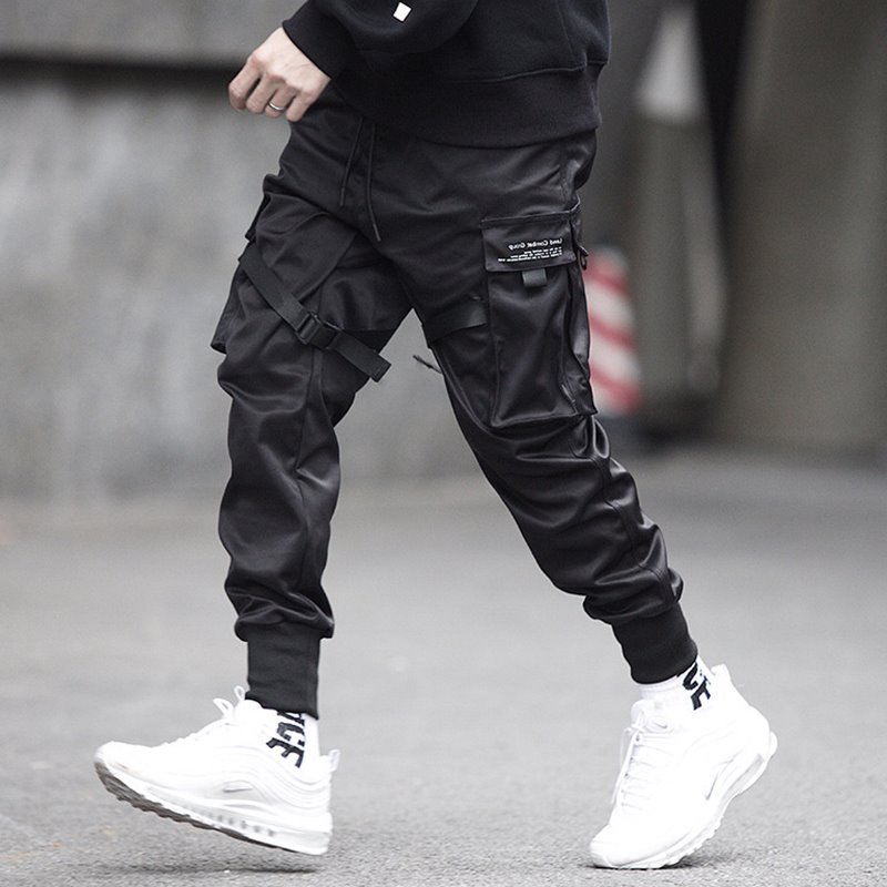 Hip Pop Cargo Pants Men Black Pocket Harem Joggers Harajuku