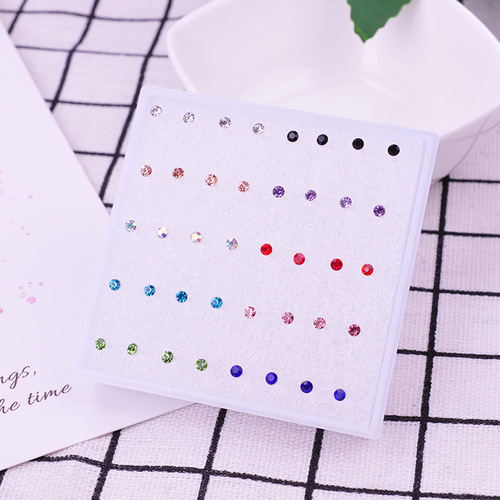 Earrings earrings women's earrings set stall jewelry box wholesale plastic resin zircon ear bone nail color round