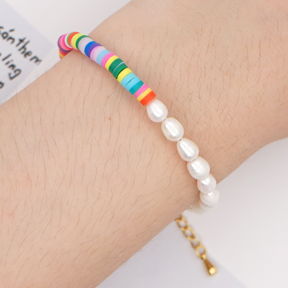 Hot Style Retro Tide With Letter Bracelet Beach Style Natural Pearl 4mm Colored Soft Clay Jewelry Wholesale Nihaojewelry display picture 12