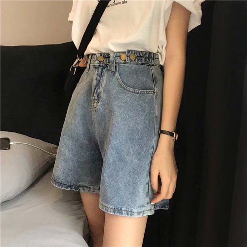 Five-point jeans for women, summer, thin, large size, Korean version, versatile, loose, retro, chic, curled wide-leg hot pants