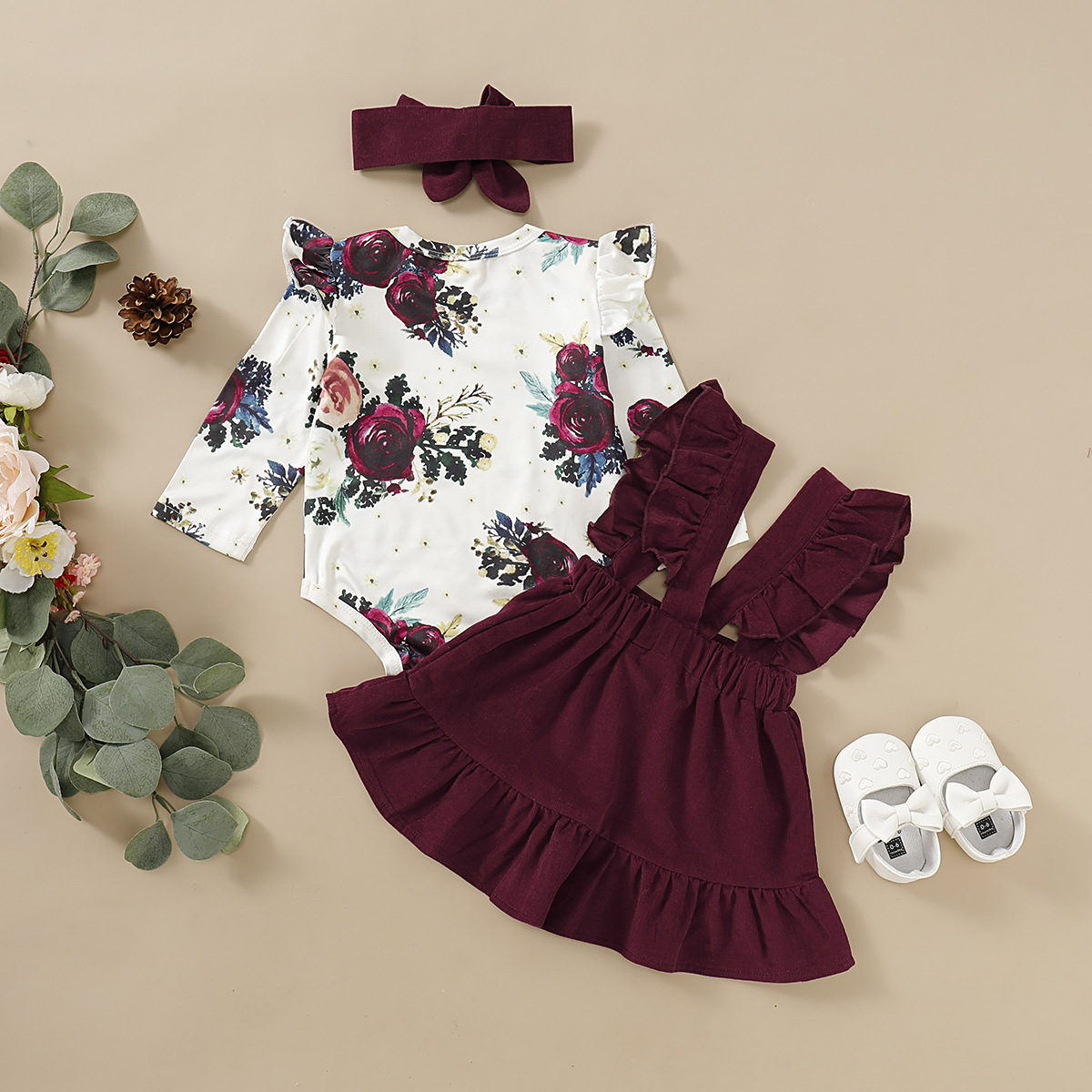 Girl'S Gender Fashion Flower Bow Knot Button Girls Clothing Sets